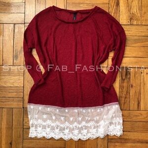 Tunic Sweater with lace size Large Red